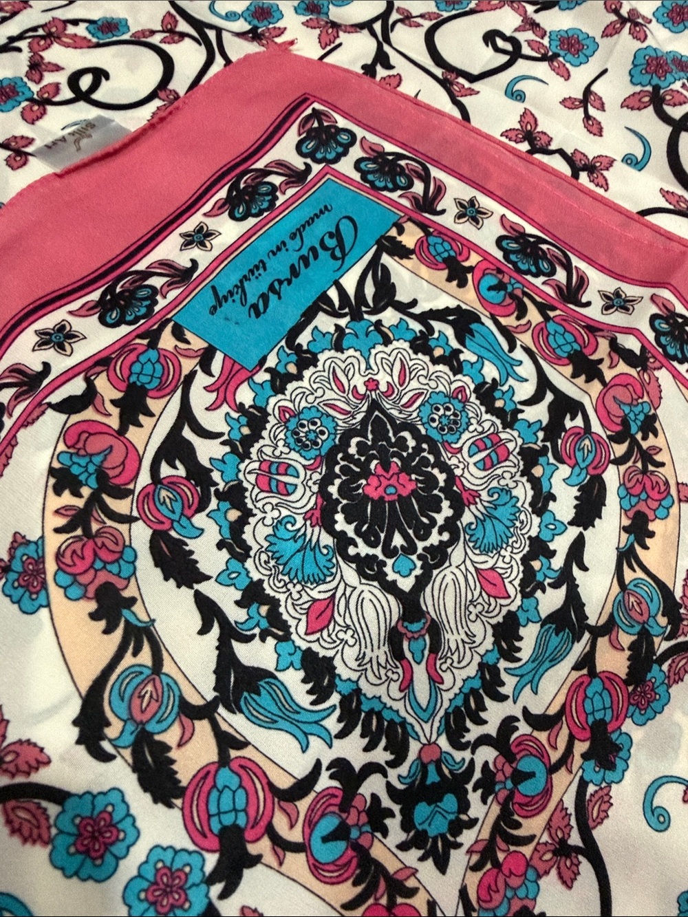 Bursa Paisley Scarf in Pink Black & Turquoise